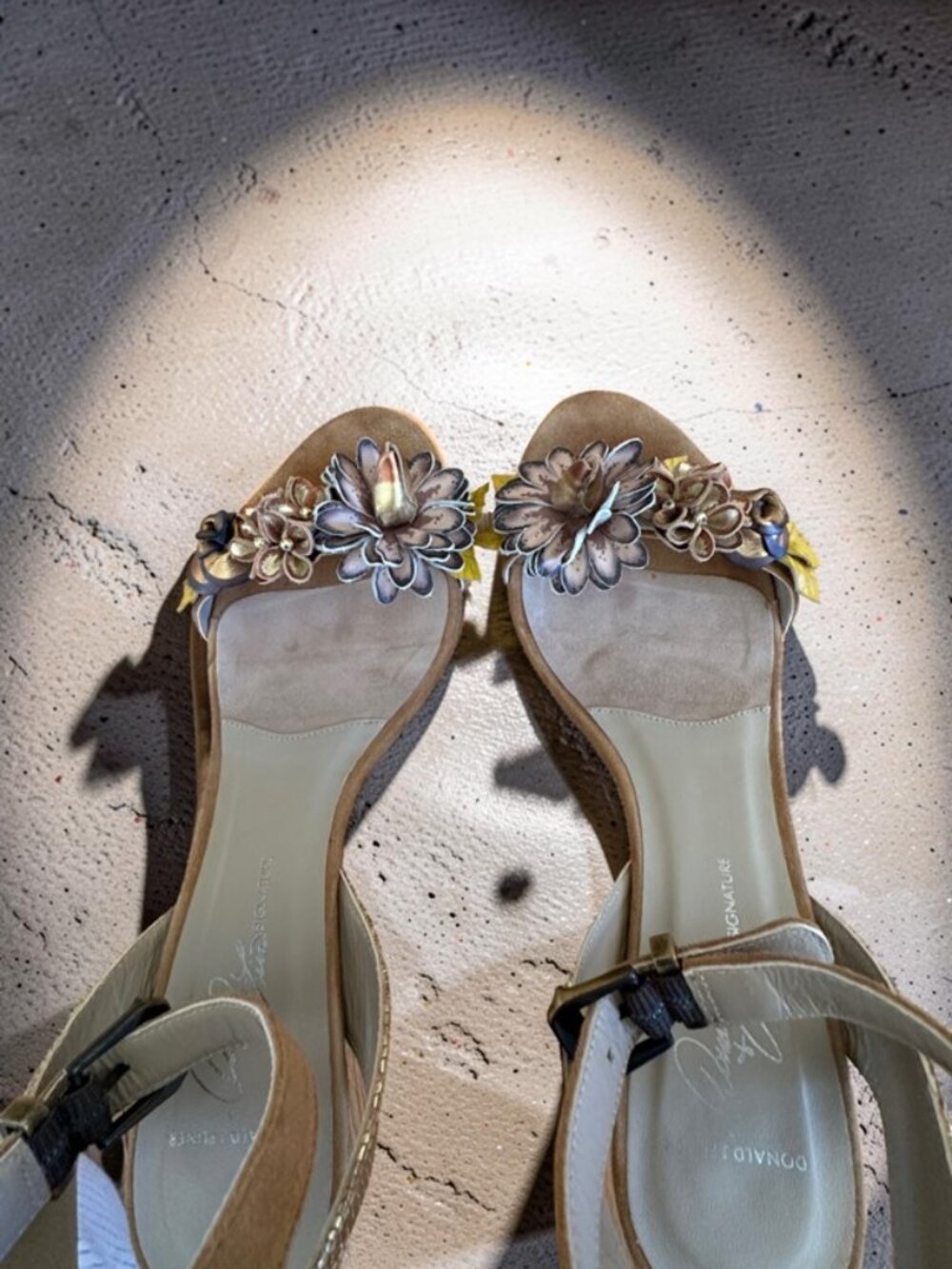Donald Pliner Porcia Floral Metallic Ankle Strap Heels - 8.5M - Picture 10 of 14